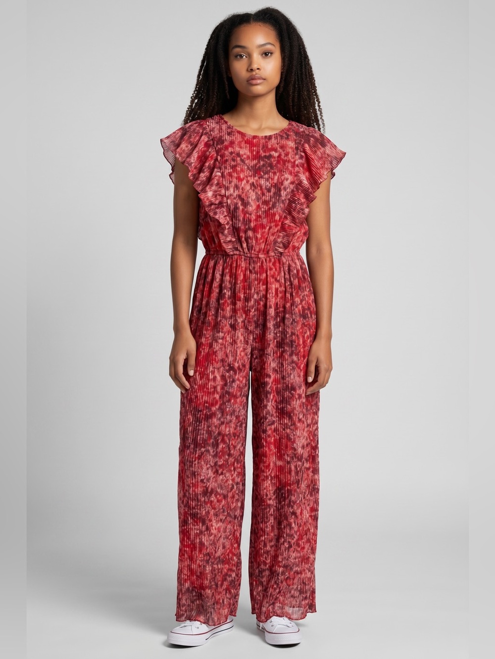 Olivaceous Flutter Sleeve Jumpsuit // Red // Large // NEW
